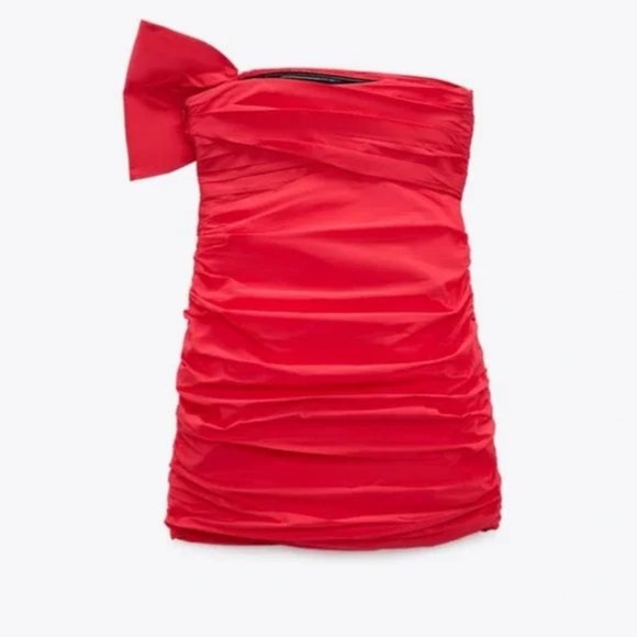 NWT Zara Bow Ruched Mini Dress size L - Picture 6 of 7